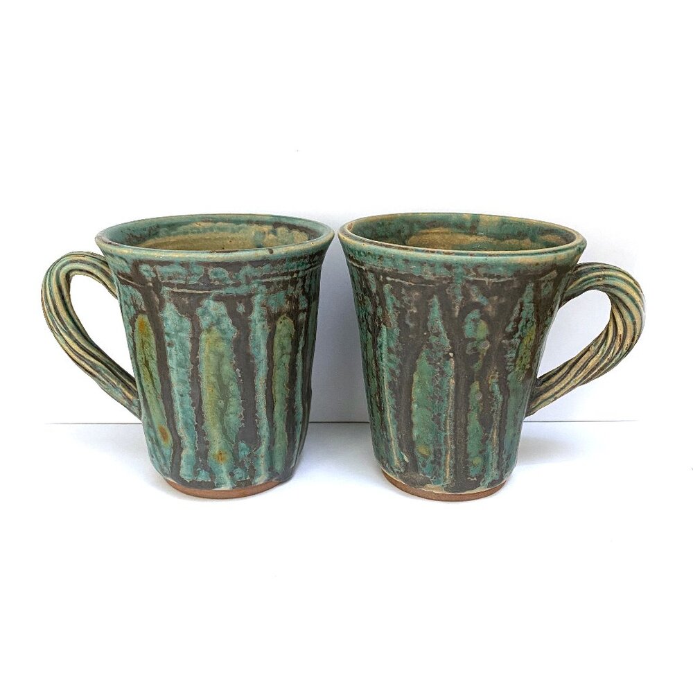 Unique Handmade Studio Pottery Mug Set: Cozy Woodland